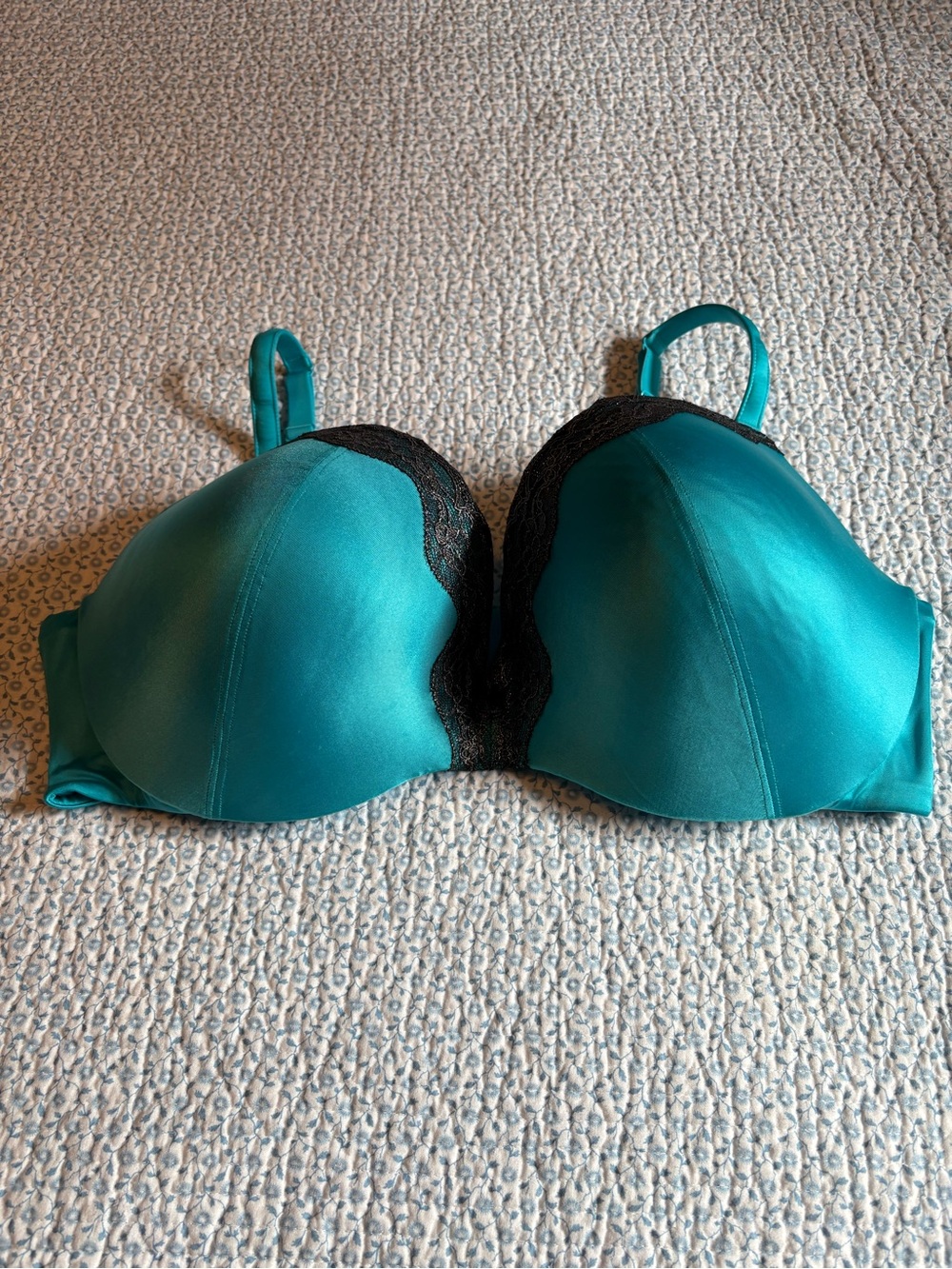 Cacique Teal With Black Lace Underwire Bra